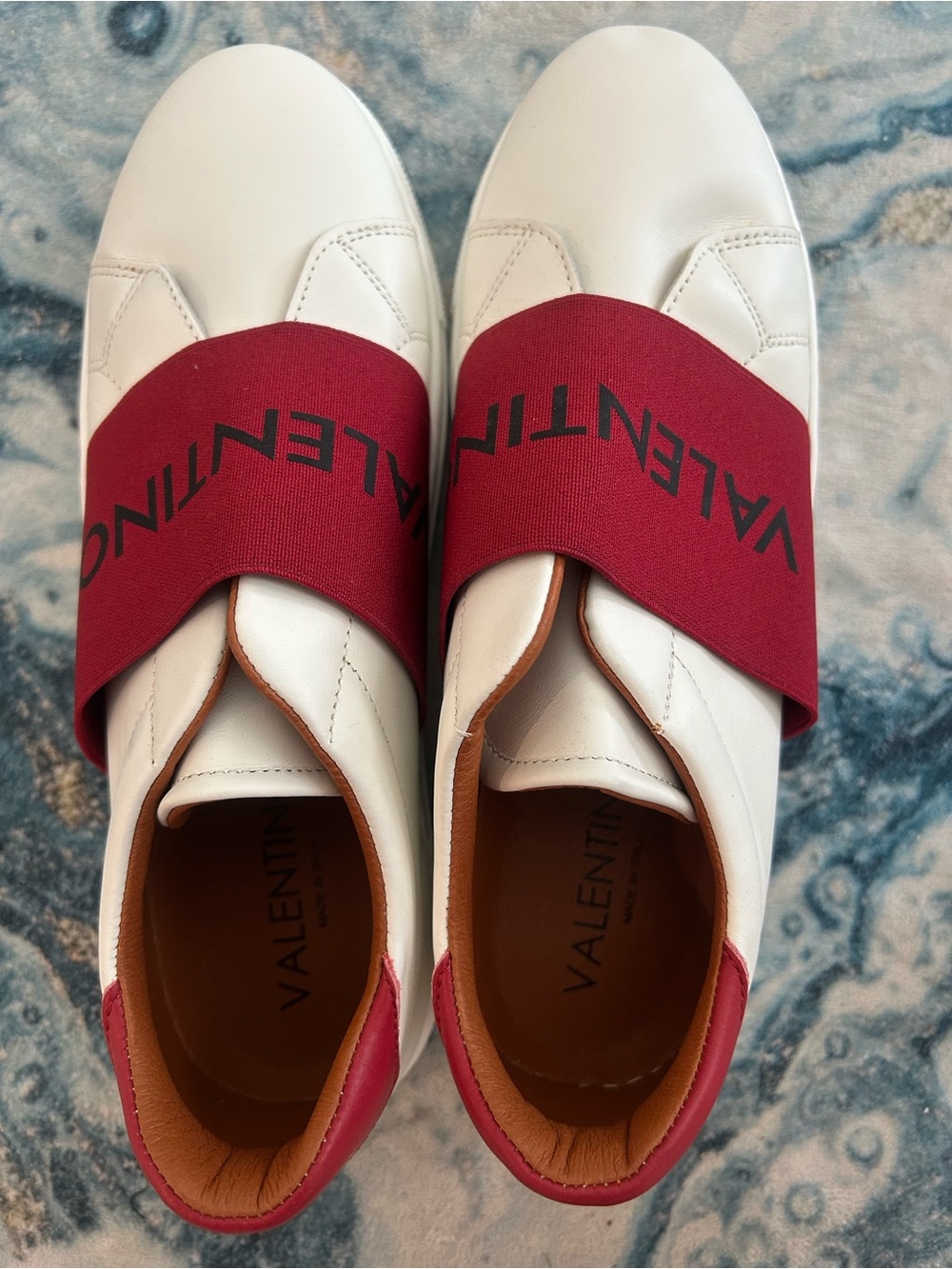 Valentino White Leather Sneakers with Red Logo Band